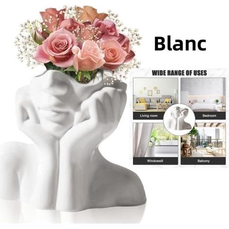 Vase Décoratif - Céramique - Tête de Fille - Blanc - Design Contemporain - Pratique (1/4)