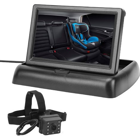 Caméra bébé de voiture 1080P avec écran pliable de 4,3 pouces, Visible la nuit, grand Angle de vue de 150 ° pour la surveillance des sièges arrière (1/5)