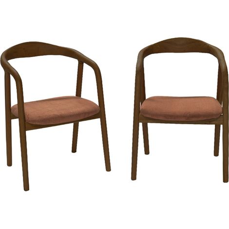 sweeek - 2er-Set Vintage-Sessel aus nussbaumfarbenem Heveaholz und Cord, Cord, Nussbaumfarben (1/5)