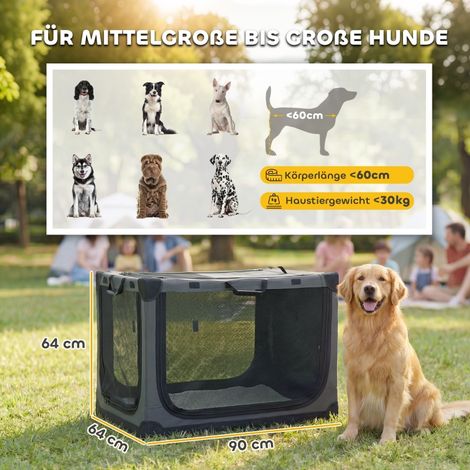 Cage de voyage pliable et légère pour chien, housse Oxford résistante, coussin déhoussable et lavable, idéale jusqu'à 30 kg, teinte grise. (1/5)