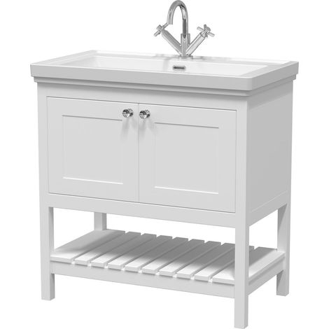 800mm Bathroom Vanity Unit Wash Basin Sink Cabinet Furniture White Traditional (1/3)