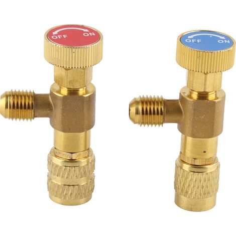 R410A R22 Flüssigkeitsbefüllung Sicherheitsventil 1/4" 2 Stück Adapteranschluss CNC Kupfer Aluminium Blau Rot (1/5)