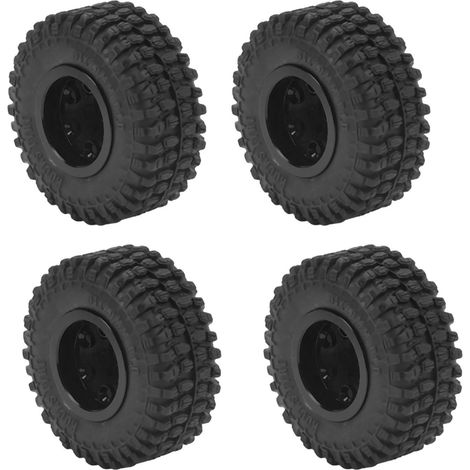 Lot de 4 pneus en caoutchouc noir en alliage d'aluminium, à l'échelle 1/24, avec une texture à aspérités profondes et un amortissement renforcé. Compatibles avec les voitures RC 1/24. (1/5)