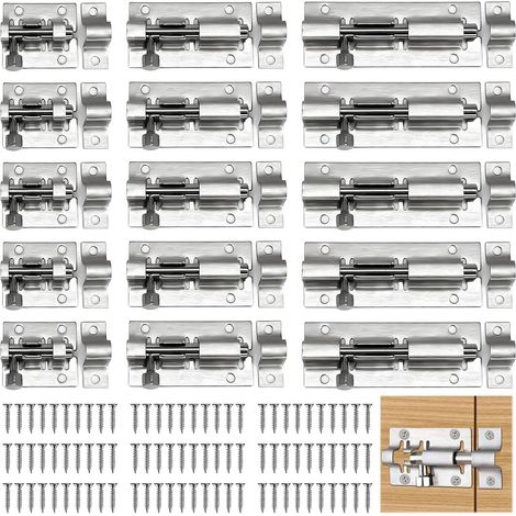 15 Pièces Targette, Verrou Targette Avec 90 Vis, Targette de Porte Convient pour Portes de Jardin, Salles de Bain, Remises, Fenêtres (3 Tailles) (1/5)
