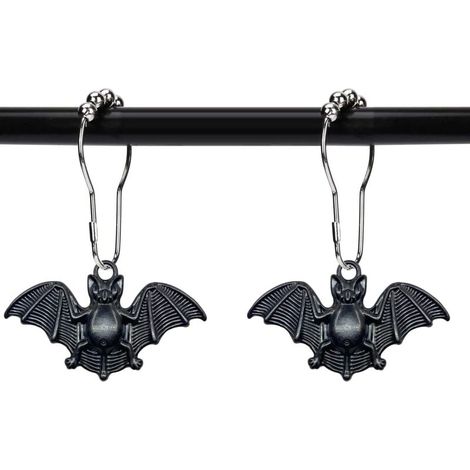 Set di 12 ganci per tenda da doccia a forma di pipistrello, articoli per feste di Halloween, decorazione per casa stregata, acciaio inossidabile, pipistrello nero (1/5)
