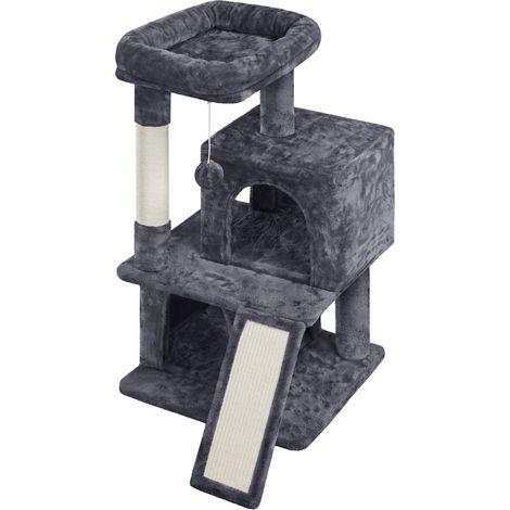 Yaheetech – Arbre à chat 91 cm avec 2 niches et plateforme d'observation – Panneau de particules et peluche – Pour 1 à 3 chats – Installation simple