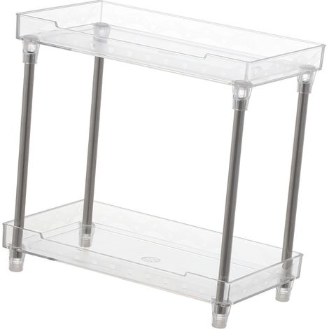 Étagère de rangement pour maquillage amovible avec plateau en acrylique transparent, 2 niveaux, idéale pour la salle de bain ou la chambre.