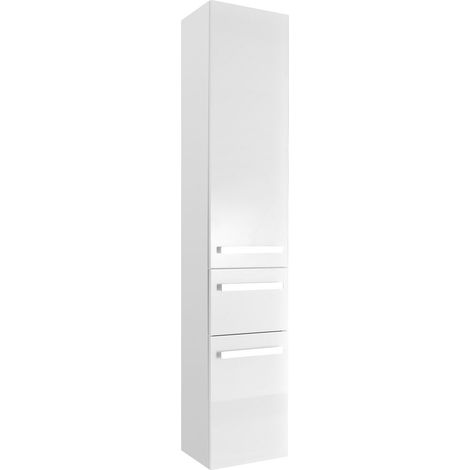 Badezimmer Hochschrank FES-4005-66 in Hochglanz Lack Polarweiß, mit Soft-Close - B/H/T: 30/168/33cm (1/3)