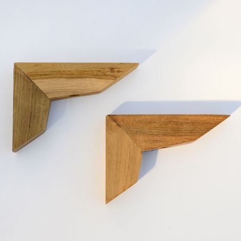 Equerre en Bois Teck Huilée - 22x75x105mm - Fixation pour Etagère Murale (1/4)