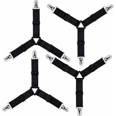 UlisemTriangle Tendeur Drap Housse Réglable, Fixation Sangle de Maintien pour Literie, Drap Lit, Housse Repassage, Matelas, Canapé (Noir, Lot de 4) (1/4)