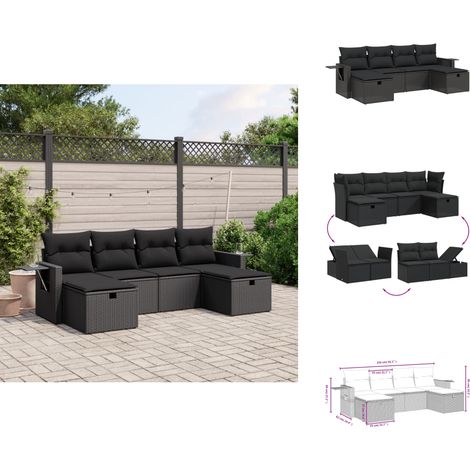 Salon de jardin 6 pcs avec coussins noir résine tressée - Ensemble Salon De Jardin - Mobilier De Jardin - Salon Extérieur - Résine Tressée - Rotin Synthétique (1/4)