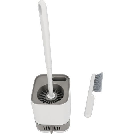 Scopa per WC a parete con supporto, elimina i punti ciechi, per bagno e WC, spazzola multifunzionale per la pulizia con lungo manico in silicone, grigio elegante [manico in plastica + adesivo senza la