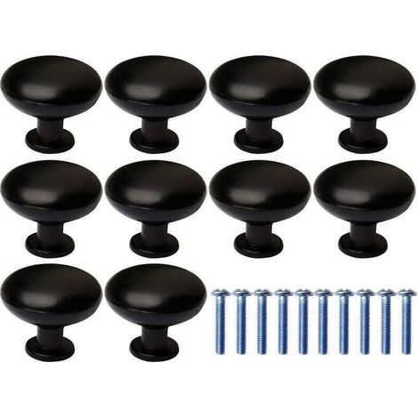 Schwarze, runde Möbelknöpfe, 28 mm, 10er-Pack, einfache Montage mit 20-mm-Schrauben, für Schränke und Schubladen, 10 Stück