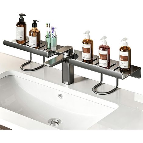 Étagère au-dessus du lavabo salle de bain - Acier Au Carbone Grande Capacité,Rangement lavabo au-dessus du robinet - pour Savon Brosse Ustensile Articles de Toilette Gel Douche Déco Maison Comptoir Do (1/5)