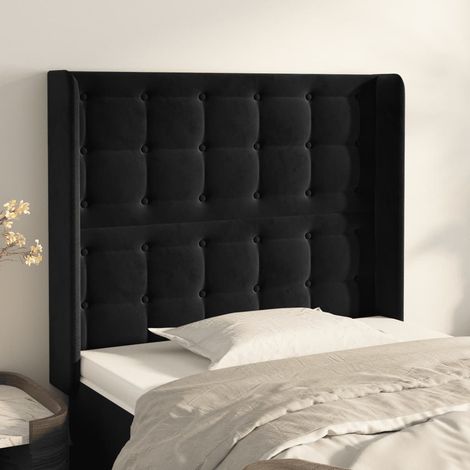 Tête de lit avec oreilles pour lit simple, Cadre de lit, Tableau décoratif de chevet Noir 103x16x118/128 cm Velours SDG55703 (1/5)