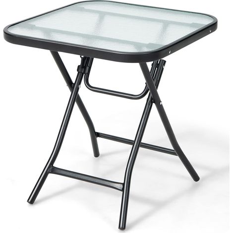 COSTWAY Tavolo Quadrato da Giardino, Tavolino Pieghevole e Portatile con Telaio Antiruggine con Superficie in Vetro Tavolo da Esterno per Cortile, Giardino e Balcone, 46,5 x 46,5 x 47,5 cm (1/5)