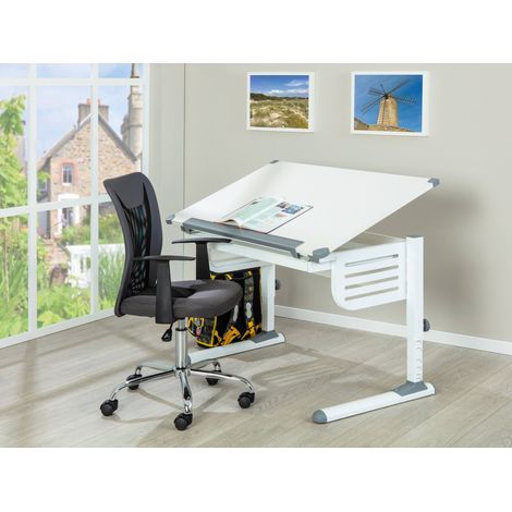 Dmora Escritorio de altura regulable con balda abatible, en metal blanco, 110x68x55-78 cm, con embalaje reforzado (1/4)