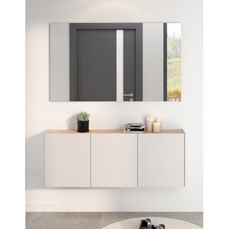 Garderobenset 2-teilig in Beige mit Eiche mit Spiegel & Schuhschrank, Modern, LAPUA-01 (1/5)