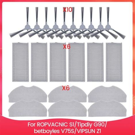 Kit Accessoires Robot Aspirateur - Brosse Latérale + Filtre Hepa + Chiffon Nettoyage - Compatible ROPVACNIC S1 Tipdiy G90 Betboyles V75S VIPSUN Z1 - 10 Pièces (1/5)