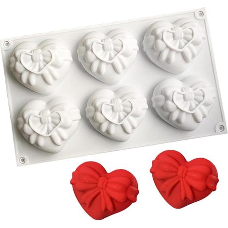Moule en Silicone Cœur avec Nœud, Moules à Pâtisserie pour Chocolats, Mousses et Glaçages, Idéal pour Saint-Valentin et Mariage (1/4)