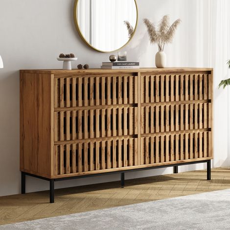 Pour Salon Chambre Couloir Buffet Bas Commode Rangement Effet Bois Façade Ajourée 5 Pieds 120cm (1/5)