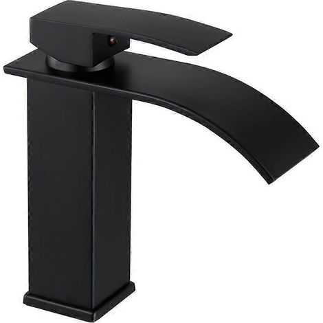Robinet de lavabo au design moderne et élégant, robinet cascade noir - Mitigeur monotrou sur plage avec cartouche en céramique (1/5)