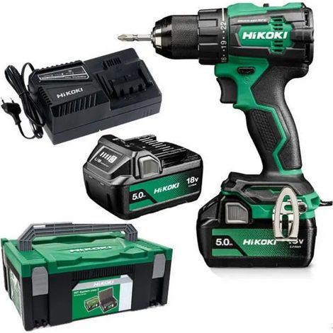Taladro atornillador inalámbrico de 18V, 2 baterías de 5,0 Ah Li-Ion, cargador - HIKOKI - DS18DEWFZ