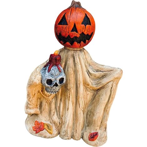 Figurine de sorcier fantaisiste en forme de tête de citrouille en résine pour Halloween pour décoration saisonnière de la maison (1/4)