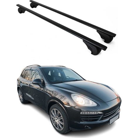 OMAC Barres de toit pour Porsche Cayenne II 2011-2018 – TÜV / DIN 75302:2019 – Antivol inclus – Charge max 75 kg – 2 barres Noir