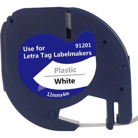6X Compatible Dymo Ruban 12mm x 4m pour Dymo Letratag XR LT-100H LT-100T Letratag 200B Étiqueteuse, Recharge Dymo Letratag Rruban Plastique Noir sur blanc-- (1/4)