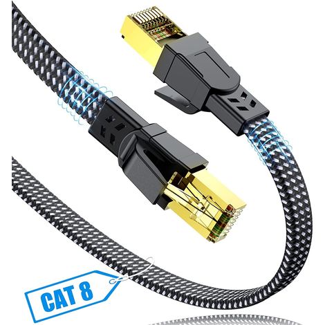 Câble Ethernet 10M, Cat 8 RJ45 Double Blindage 40Gbps 2000MHz cordon de raccordement LAN tressé en nylon haute vitesse Tressé Compatible avec PC PS5 PS4 Xbox Routeur Modem Switch Décodeur TV Box (1/5)