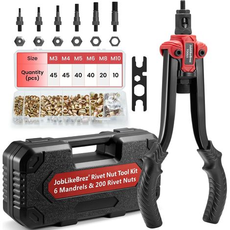 Pince a Insert Fileté 33 cm – Kit avec 200 Ecrous a Sertir en Boîte dans Coffret Robuste, 6 Mandrins M3–M10, Changement Rapide, Idéal pour Métal (1/5)