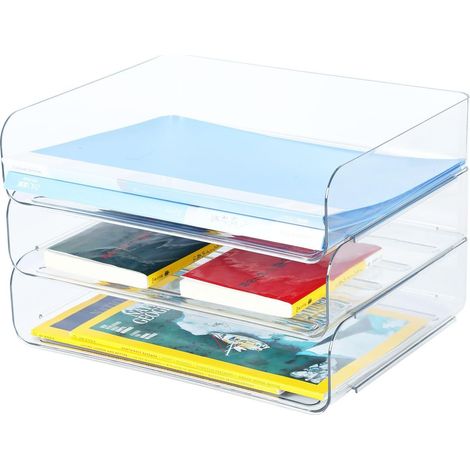 Bandeja apilable y estable para cartas - Organizador de correo - Soporte para documentos A4 (Transparente - 3 capas)
