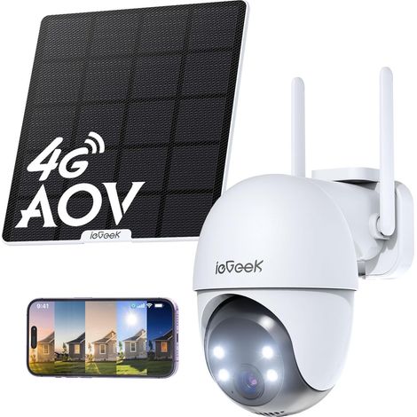 ieGeek 24/7 Enregistrement 4G AOV 2K Camera Surveillance Extérieur sans Fil sans WiFi, eSIM intégrée, Batterie 10000mAh, Suivi Automatique, PTZ 360°, Détection Humaine 30m, Recharge par Panneau Solair (1/5)
