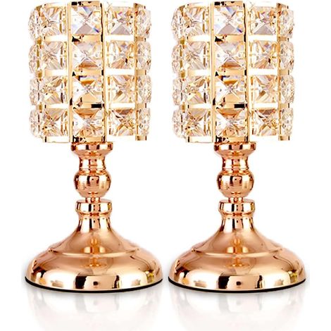 Bougeoirs en Cristal doré Lot de 2 Bougies Chauffe-Plat cylindriques en métal Bougeoir Luxueux de 20 cm de Haut Ornements pour centres de Table de Mariage de Salon de Noël (Petit)