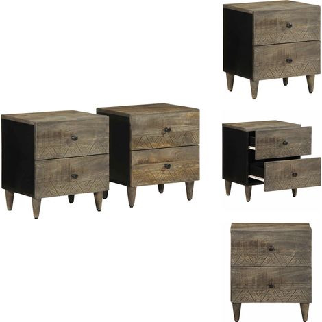 Tables chevet 2 pcs gris clair 40x33x46 cm bois manguier solide - Table De Chevet - Tables De Chevet - Armoire De Lit - Table D'appoint Pour Chambre À Coucher (1/5)