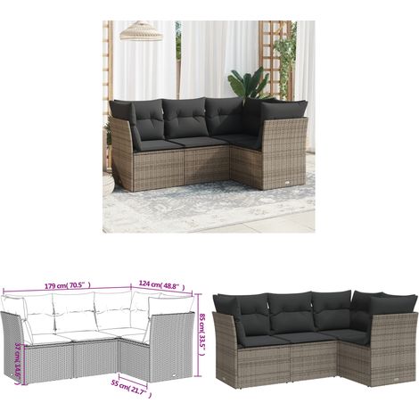 4-tlg. Garten-Sofagarnitur mit Kissen Grau Poly Rattan - Gartensorte - Esszimmergarnituren - Lounge Möbel - Outdoor Sofa - Gartenlounge - Home & Living (1/3)