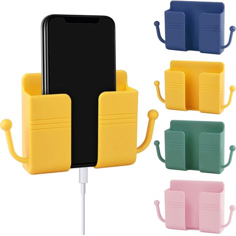 Juego de 4 soportes adhesivos de pared, gancho para teléfono, organizador de cables para mando a distancia, para salón/dormitorio. (1/5)