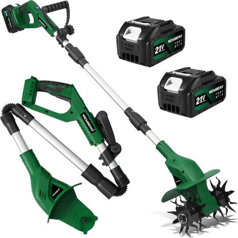 Motocoltivatore elettrico pieghevole (profondità di lavoro: 15 cm, larghezza: 20 cm, 4 lame in acciaio, display LED) con due batterie da 3000 mAh (1/5)