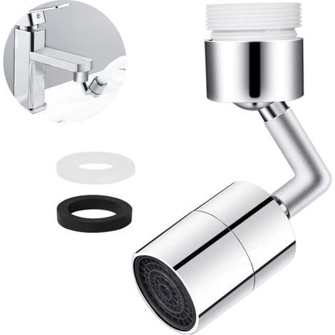 Aérateur de robinet économe en eau, aérateur de robinet rotatif à 720°, robinet à jet pour cuisine et salle de bain avec adaptateurs de buse M22 et M24, argent (1/4)