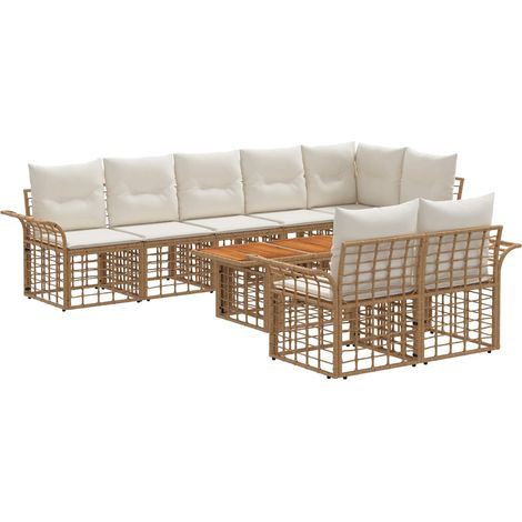 Set Divano da Giardino 9 pz Naturale e Bianco Crema polyrattan vidaXL (1/5)