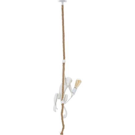 Lampadario Monkey Bianco in resina e corda Ø27x32 cm — lunghezza totale 145 cm