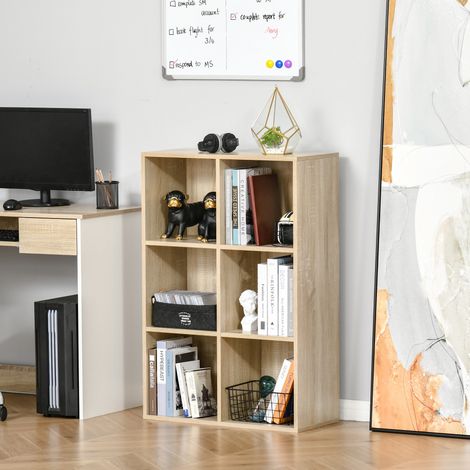 6-teiliges Würfelregal, platzsparendes Holzregal, Raumteiler für Wohnzimmer, Schlafzimmer und Büro, 65,5 x 30 x 97,5 cm, Eichenfarbe