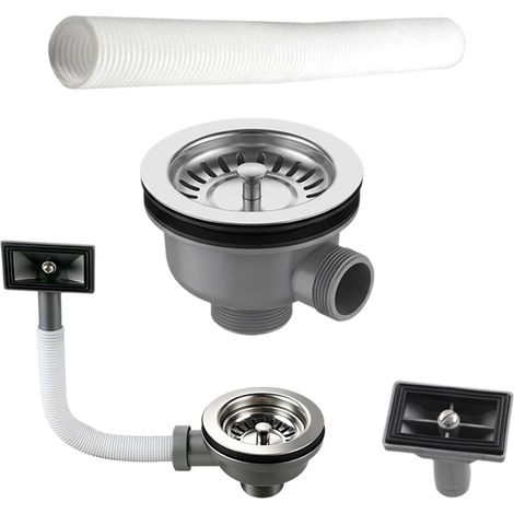 Bonde d'évier de cuisine avec siphon, diamètre 114 mm, Bonde pour évier bac, Siphon d'évier de cuisine avec trop-plein, Bonde à panier avec trop-plein, convient aux filtres d'évier de cuisine (1/5)
