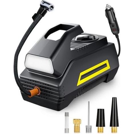 Pompe à Pneus Portable 12V avec Écran LCD et LED, Compresseur d'Air Automatique 35L/min pour Voiture, Moto, Vélo et Ballons (1/5)
