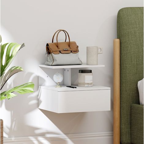Comodino sospeso 39.8x35x31.6 cm bianco in legno con cassetto e vano aperto (1/5)