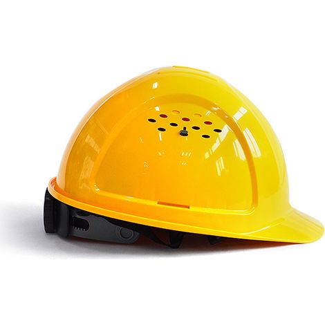 Casque de sécurité multifonctionnel en PEHD, respirant, antichoc et ignifugé, avec aérations, pour entrepôt et usine (jaune). (1/5)