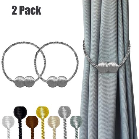 Attaches À Rideaux Magnétiques - Fixation Sans Perçage Pour Rideaux Épais Ou Fins - Gris - Lot De 2 (1/5)