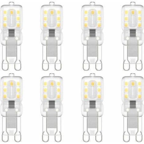 Lampadina LED G9, 220V, luce bianca naturale 4000K, 3W, equivalente a una lampada alogena da 30W, confezione da 8 pezzi.