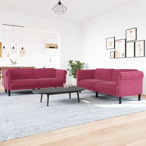 Ensemble de canapés 2 pcs rouge bordeaux velours (1/5)
